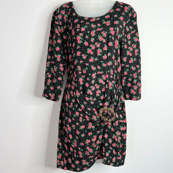 Vintage L.A. Spice 90's Grunge Black Floral Mini Dress Womens Size 7 - Picture 1 of 6